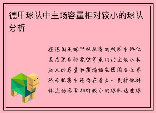 德甲球队中主场容量相对较小的球队分析